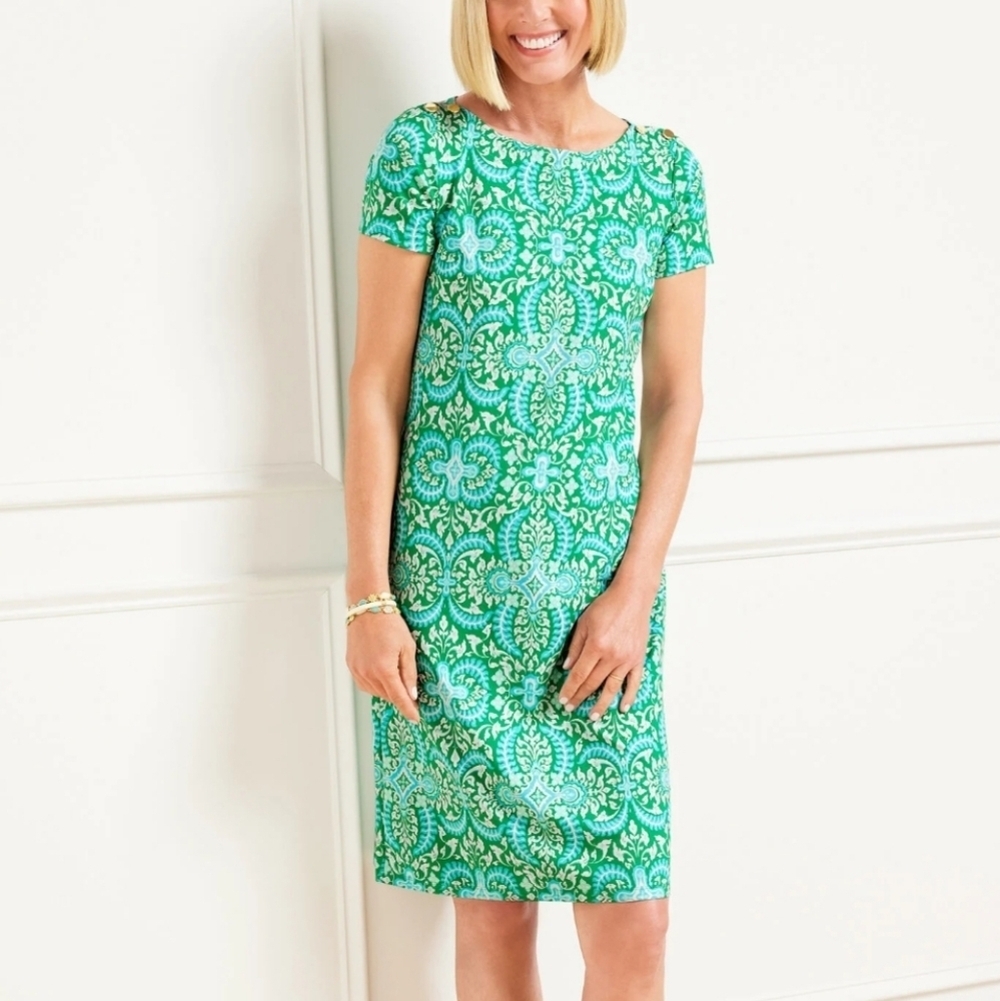 Talbots Effortless Jersey Shift Dress Size S Royal Medallion Stretch